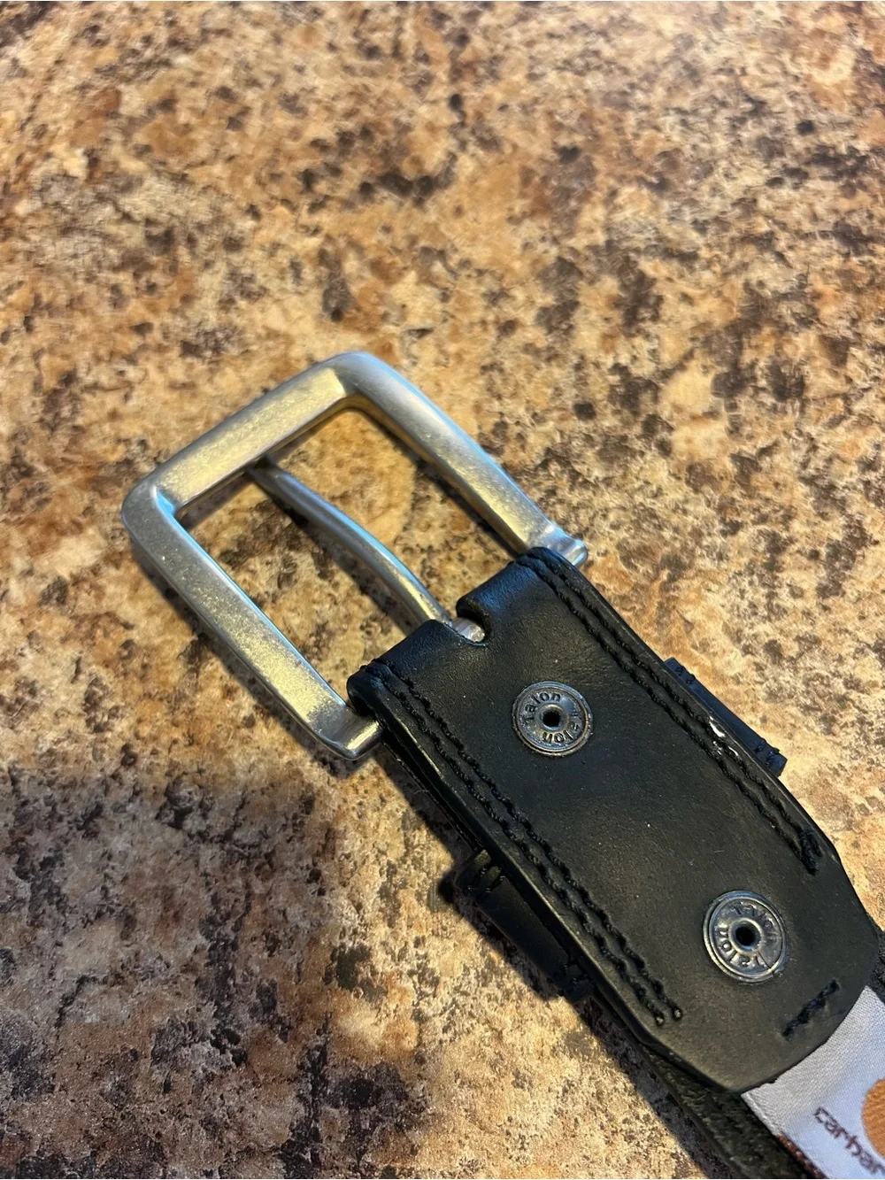 Carhartt Black Leather Belt with Silver-Tone Buckle 35 